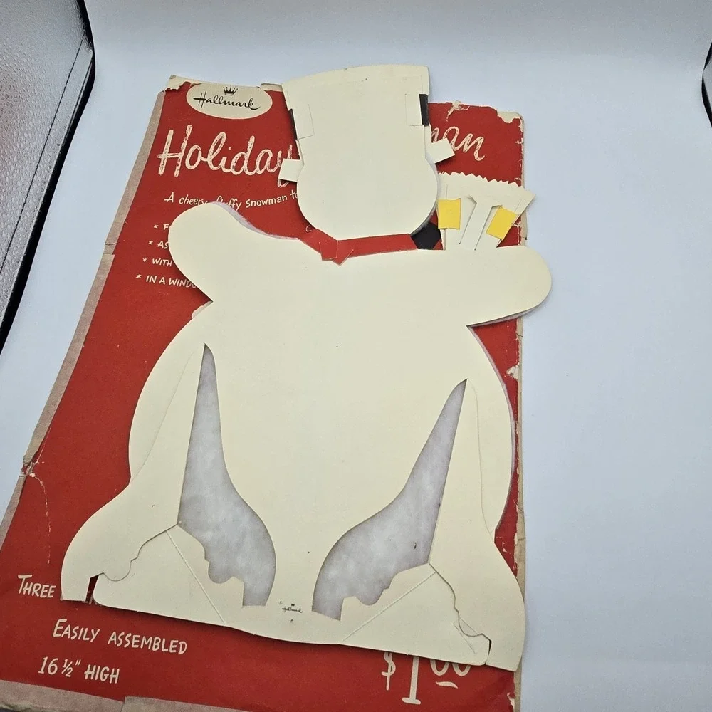 Hallmark‎ Christmas Die Cut Christmas Cheery Fluffy Snowman Window Decor Vtg